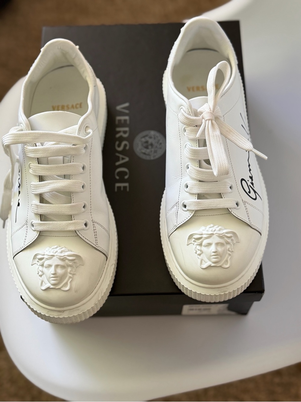 Versace White Signature Medusa Leather Sneakers